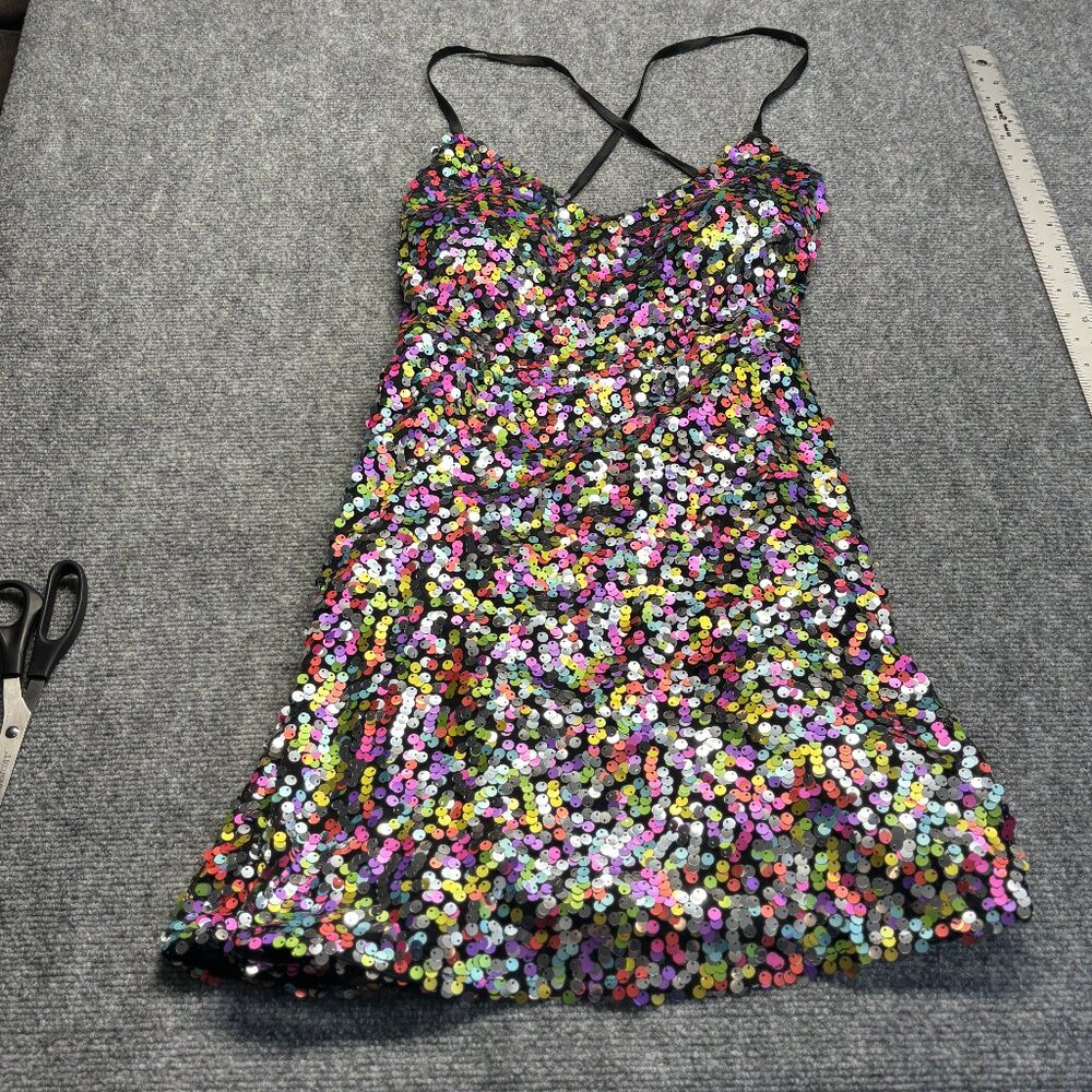 Lulus Sequin Mini Dress M Black Multicolor Confetti Party Cocktail